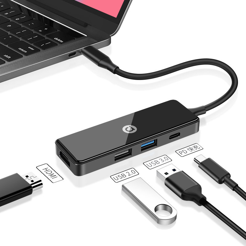【a豆周边】adol USB-C多功能转换器 四合一 HDMI+USB*3+PD 黑色